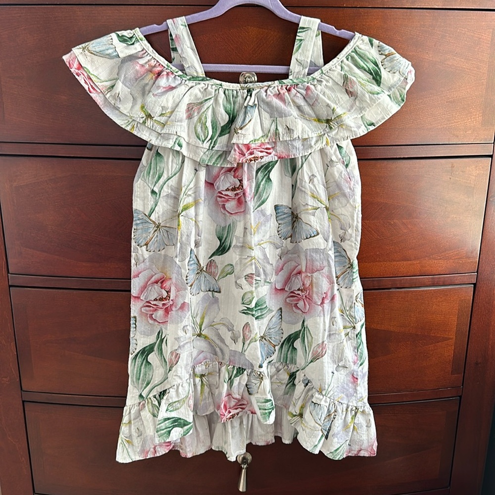 Isabella & Chloe girls size 6 cold shoulder floral dress spring summer pink blue
